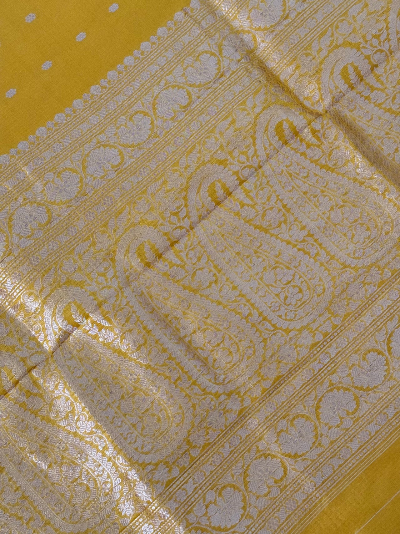 Lightweight Banarasi Katan Silk Saree | Tumeric Yellow | Gold Zari | Handwoven | Silk Mark Certified | Ships from California