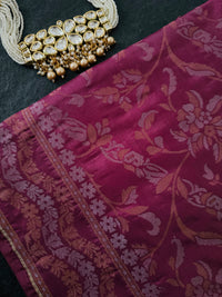 Thumbnail for Banarasi Katan Pure Silk Saree | Shade of Mauve Pink | Gold & Silver Zari | Handwoven | Ships from California