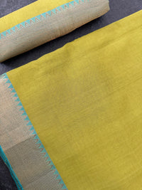Thumbnail for Handwoven Mangalgiri Cotton Saree | Chartreuse | Gold Zari | Handwoven | Ships from California