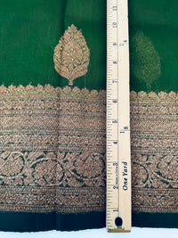Thumbnail for Sheer Lightweight Organza Silk Saree with Tussar Silk Border | Antique Zari | Shade of Forest Green | Handwoven | Ships from California