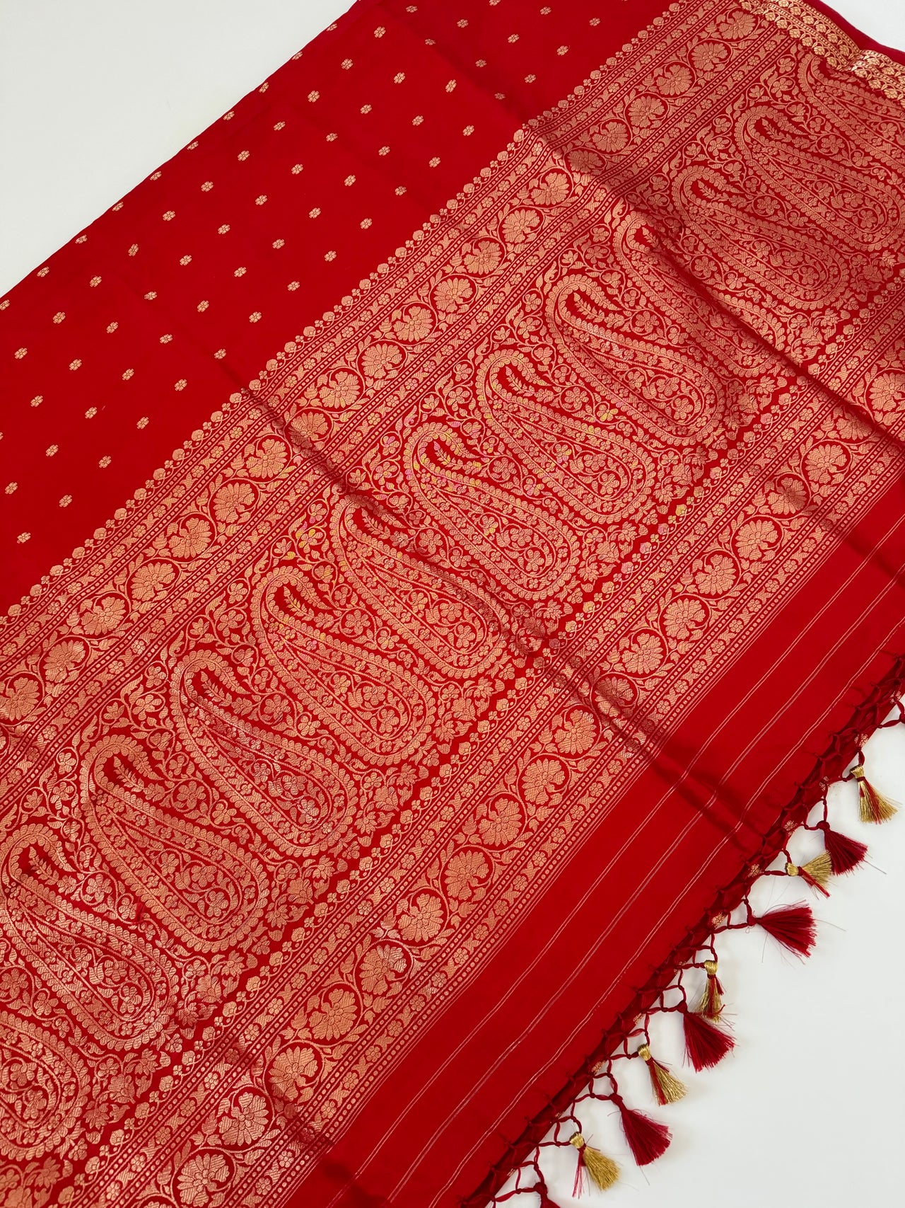 Lightweight Banarasi Katan Silk Saree | Red | Gold Zari | Handwoven | Silk Mark Certified | Ships from California