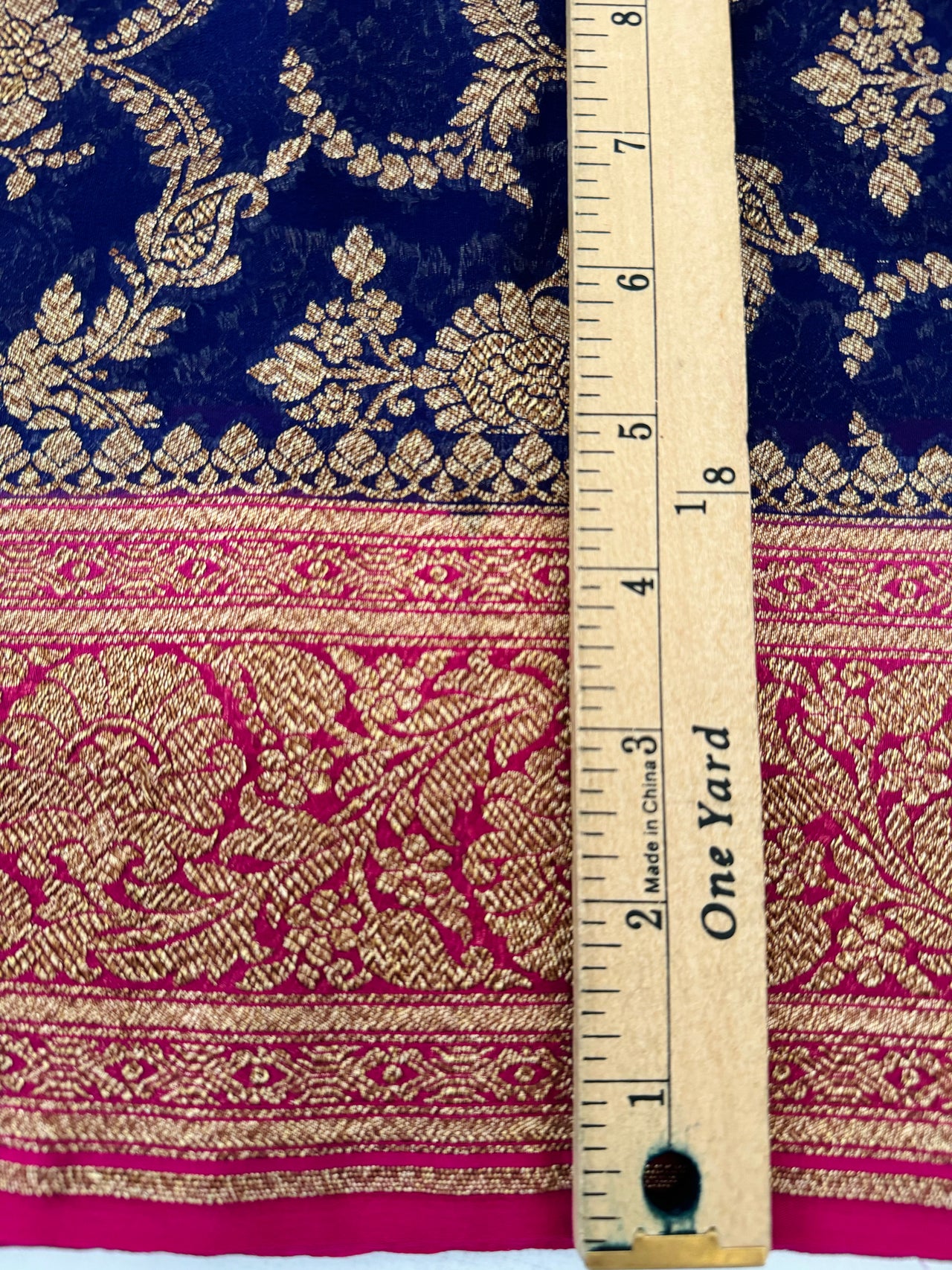 Handwoven Chiffon Saree | Royal Blue & Magenta | Gold Zari | Ships from California