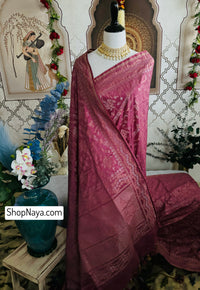Thumbnail for Banarasi Katan Pure Silk Saree | Shade of Mauve Pink | Gold & Silver Zari | Handwoven | Ships from California