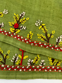 Thumbnail for Lightweight Tribal Lambani Embroidery Pure Tussar Silk Saree | Light Moss Green | Hand Embroidery | Ships from California