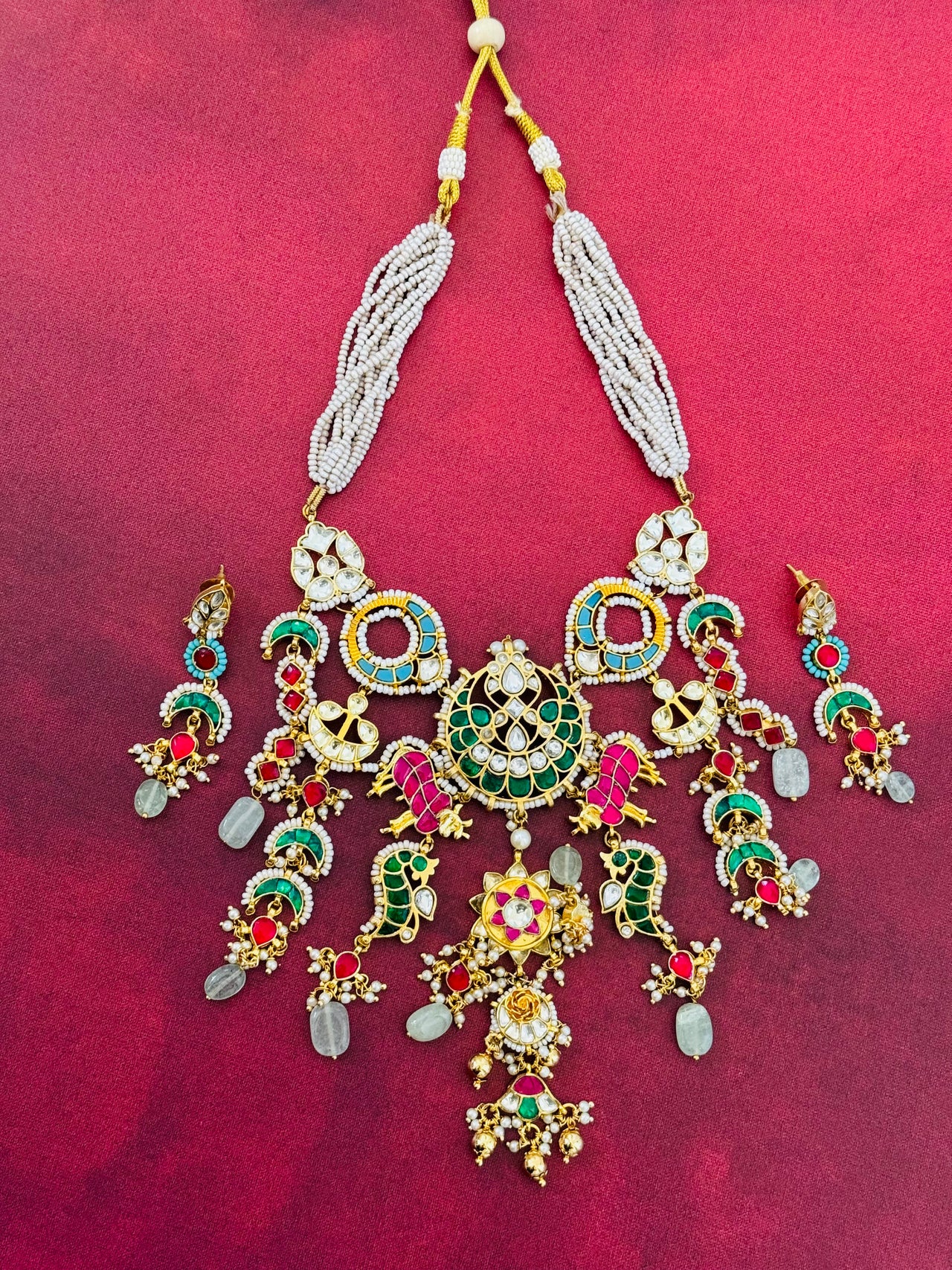 Ahmedabadi Kundan Statement Jewelry | Semi-Precious Stones | Brass Base | Gold Plated | Silver Foil | Free Shipping | Ships from California