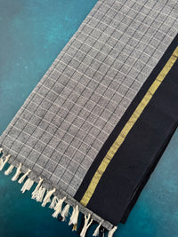 Thumbnail for ShopNaya Exclusive | Handwoven | Pure Cotton Saree | No Blouse | Gray & Black | Ships from California