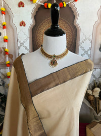 Thumbnail for Handwoven Mangalgiri Cotton Saree | Off-White | Gold Zari | Handwoven | Ships from California