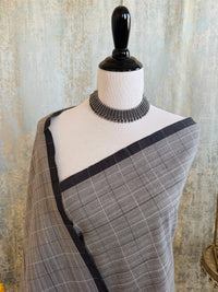 Thumbnail for ShopNaya Exclusive | Handwoven | Contemporary Pure Cotton Saree | No Blouse | Gray & Black | Handloom Mark | Ships from California