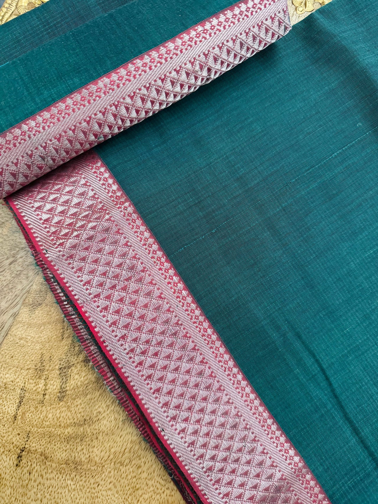 Handwoven Mangalgiri Cotton Saree | Shade of Forest Green | Gold Zari | Handwoven | Ships from California