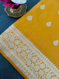 Thumbnail for Banarasi Katan Silk Saree | Kadwa weave | Yellow | Handwoven | Silk Mark Certified | Ships from California