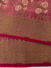 Thumbnail for Tissue Silk and Tussar Silk Saree | Antique Zari | Onion Pink | Handwoven | Ships from California