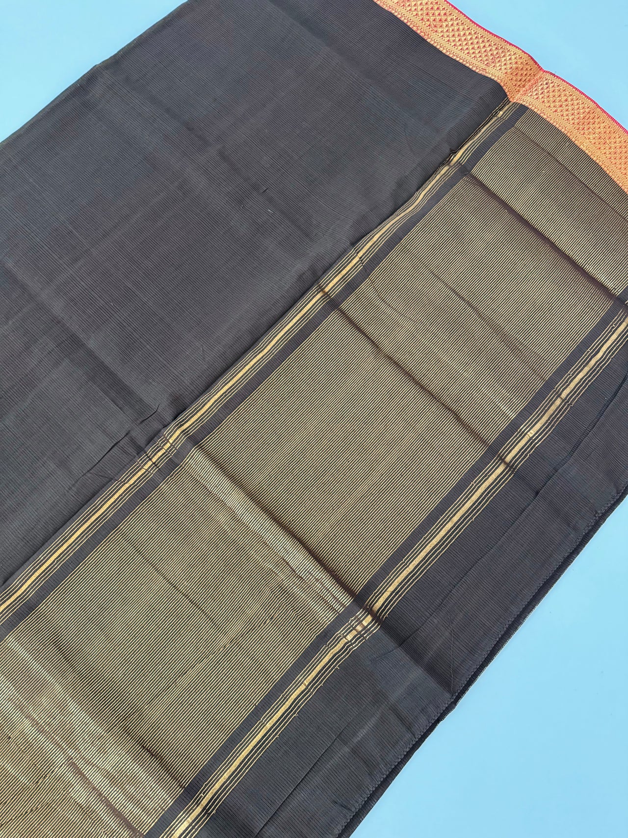 Handwoven Mangalgiri Cotton Saree | Brown | Gold Zari | Handwoven | Ships from California