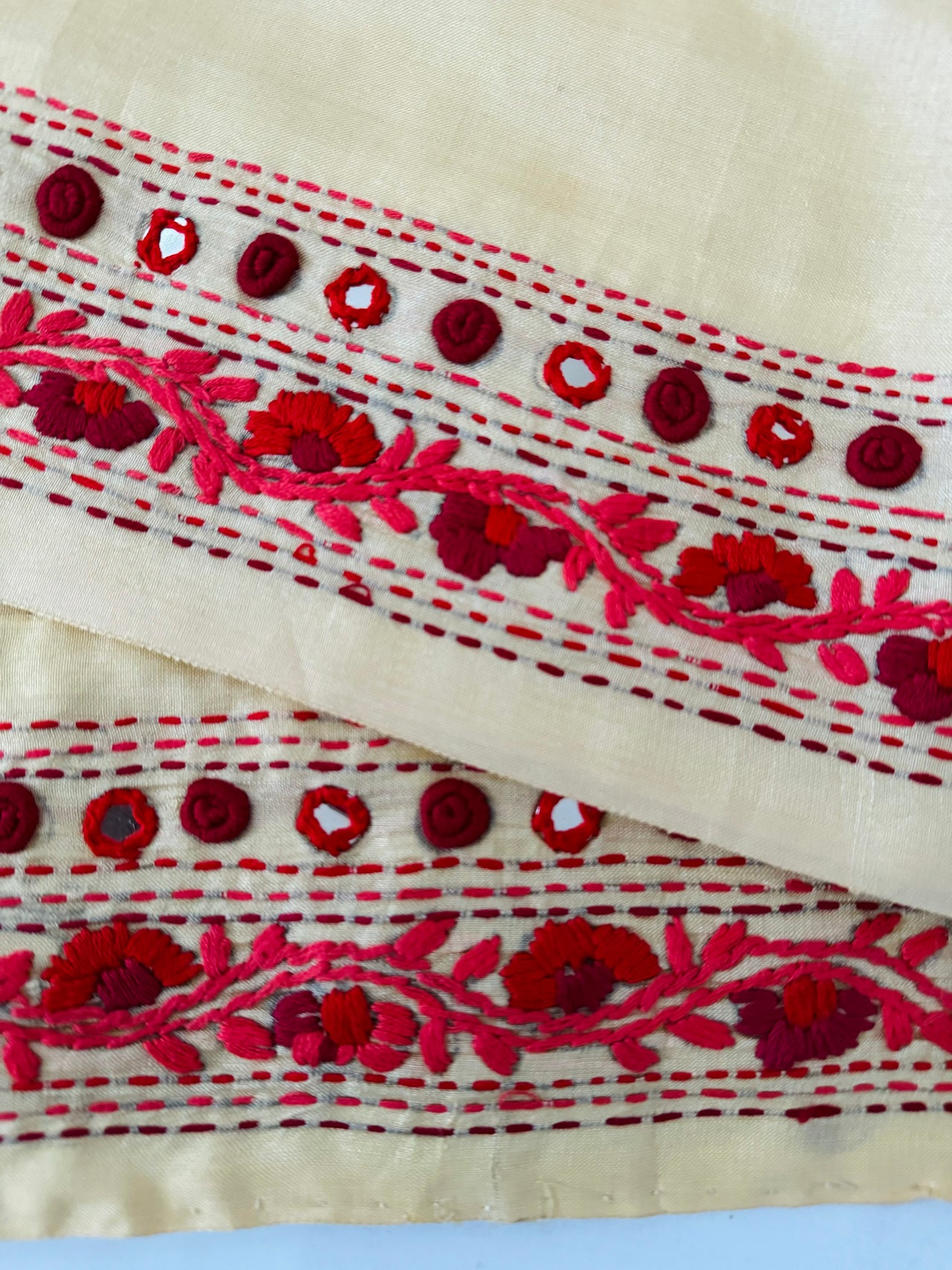 Lightweight Parsi Bullion Embroidery Pure Tussar Silk Saree | Cream yellow | Gujarati Hand Embroidery | Ships from California
