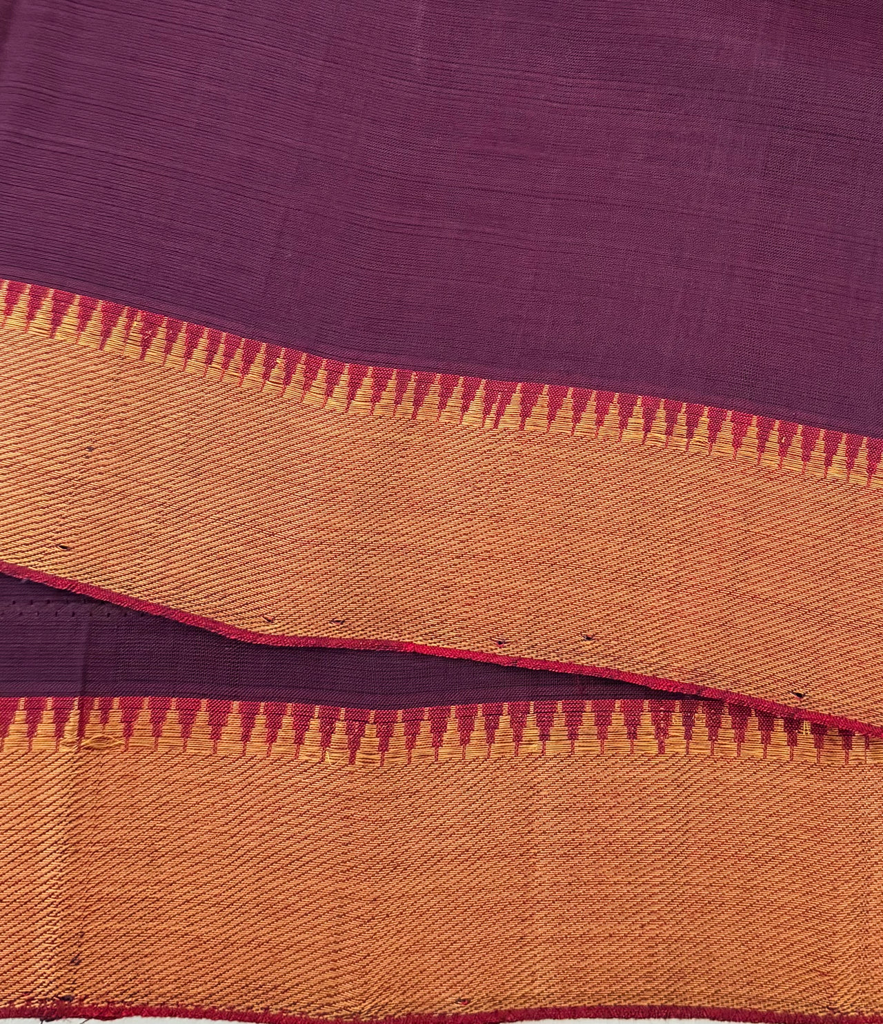 Handwoven Mangalgiri Cotton Saree | Deep Purple | Gold Zari | Ships from California