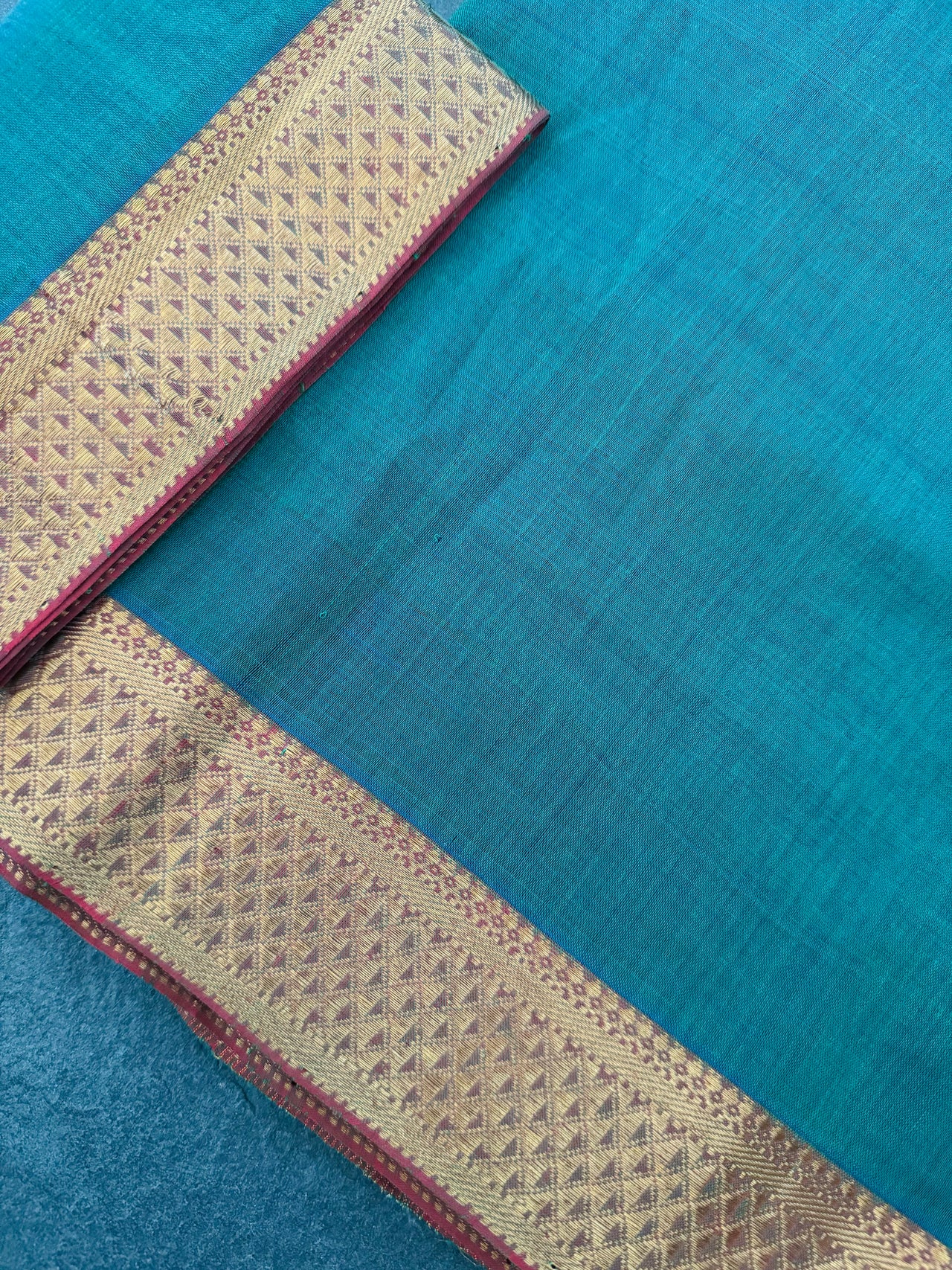 Handwoven Mangalgiri Cotton Saree | Peacock Blue Green | Gold Zari | Handwoven | Ships from California