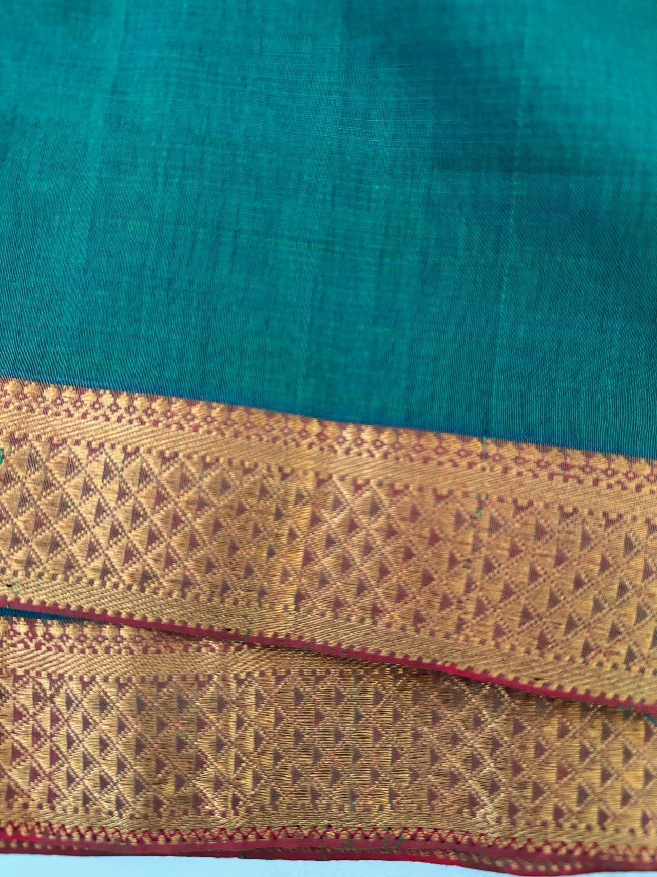 Handwoven Mangalgiri Cotton Saree | Peacock Blue Green | Gold Zari | Handwoven | Ships from California