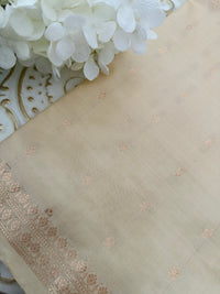 Thumbnail for Lightweight Banarasi Katan Silk Saree | Beige | Gold Zari | Handwoven | Silk Mark Certified | Ships from California