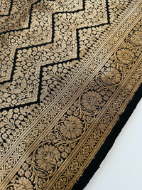 Thumbnail for Banarasi Katan Brocade Pure Silk Saree | Black | Gold Zari | Handwoven | Silk Mark Certified | Ships from California