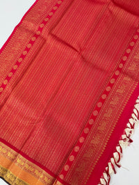 Thumbnail for Exclusive Kanchivaram Korvai Pure Silk Pure Zari Silk Saree | Contrast Tissue Border | Off-White | Handwoven | Ships from California