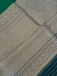 Thumbnail for Sheer Lightweight Organza Silk Saree with Tussar Silk Border | Antique Zari | Shade of Forest Green | Handwoven | Ships from California
