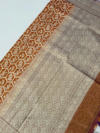 Thumbnail for Organza Silk Sari from Banaras | Metallic Rust Orange | Gold Zari | Handwoven | Ships from California