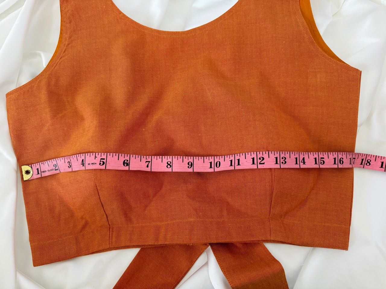 Ready To Wear Saree Blouse | Handwoven Cotton | Size 34 | Orange | Boat Neck | Free Shipping | Ships from California