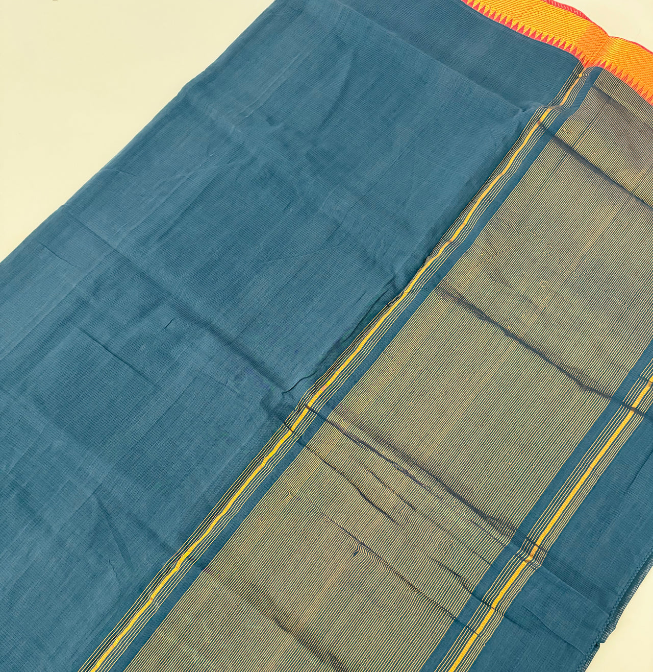Handwoven Mangalgiri Cotton Saree | Blue | Gold Zari | Handwoven | Ships from California