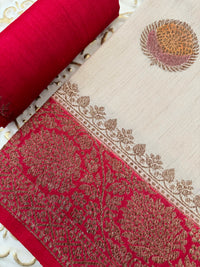 Thumbnail for Lightweight Tussar Silk Saree | Antique Zari | Beige | Hand Brushed | Handwoven | Ships from California