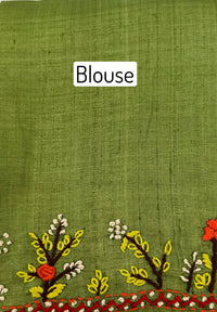 Thumbnail for Lightweight Tribal Lambani Embroidery Pure Tussar Silk Saree | Light Moss Green | Hand Embroidery | Ships from California