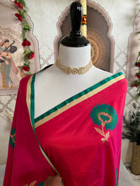 Thumbnail for Banarasi Katan Silk Saree | Kadwa weave | Hot Pink | Gold Zari | Handwoven | Silk Mark Certified | Ships from California