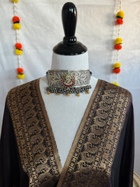 Thumbnail for German Silver Ahmedabadi Kundan Choker Set | Semi-Precious Stones | Contains Nickel | Gold Plated | Free Shipping | Ships from California