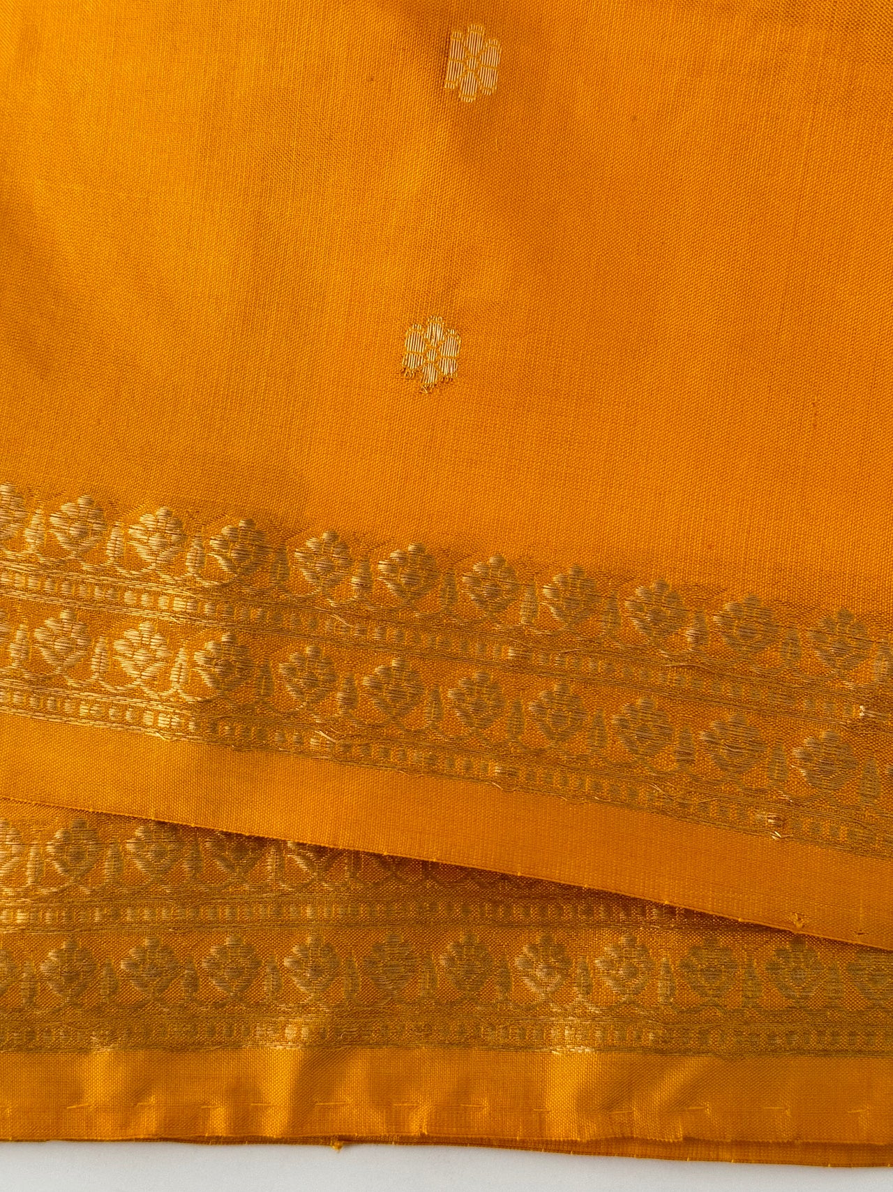 Lightweight Banarasi Katan Silk Saree | Tumeric Yellow | Gold Zari | Handwoven | Silk Mark Certified | Ships from California