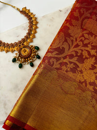 Thumbnail for ShopNaya Exclusive | Metallic Brocade Kanchipuram Pure Silk Saree | Red | Pure Gold Zari | Handwoven | Ships from California