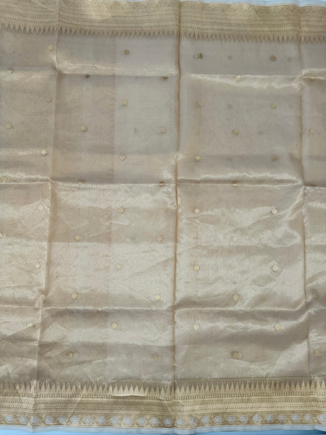 Banarasi Kora Tissue Organza Silk Saree | Golden Beige | Gold Zari | Handwoven | Ships from California