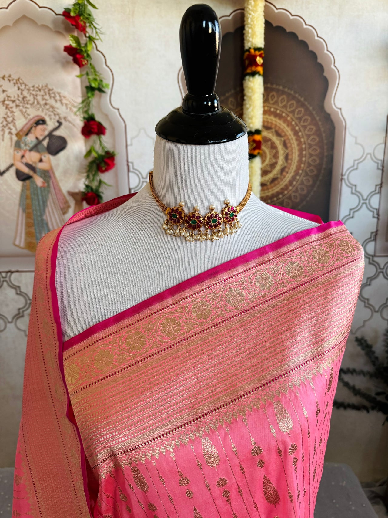 Banarasi Katan Pure Silk Saree | Bright Salmon Pink | Gold Zari | Handwoven | Silk Mark Certified | Ships from California