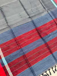 Thumbnail for ShopNaya Exclusive | Handwoven | Pure Cotton Saree | Jamdani Weave | No Blouse | Metallic Blue Gray | Thread Work | Handloom Mark | Ships from California