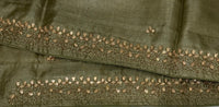 Thumbnail for Lightweight Gotta Patti Embroidery Pure Tussar Silk Saree | Sage Green | Hand Embroidery | Ships from California