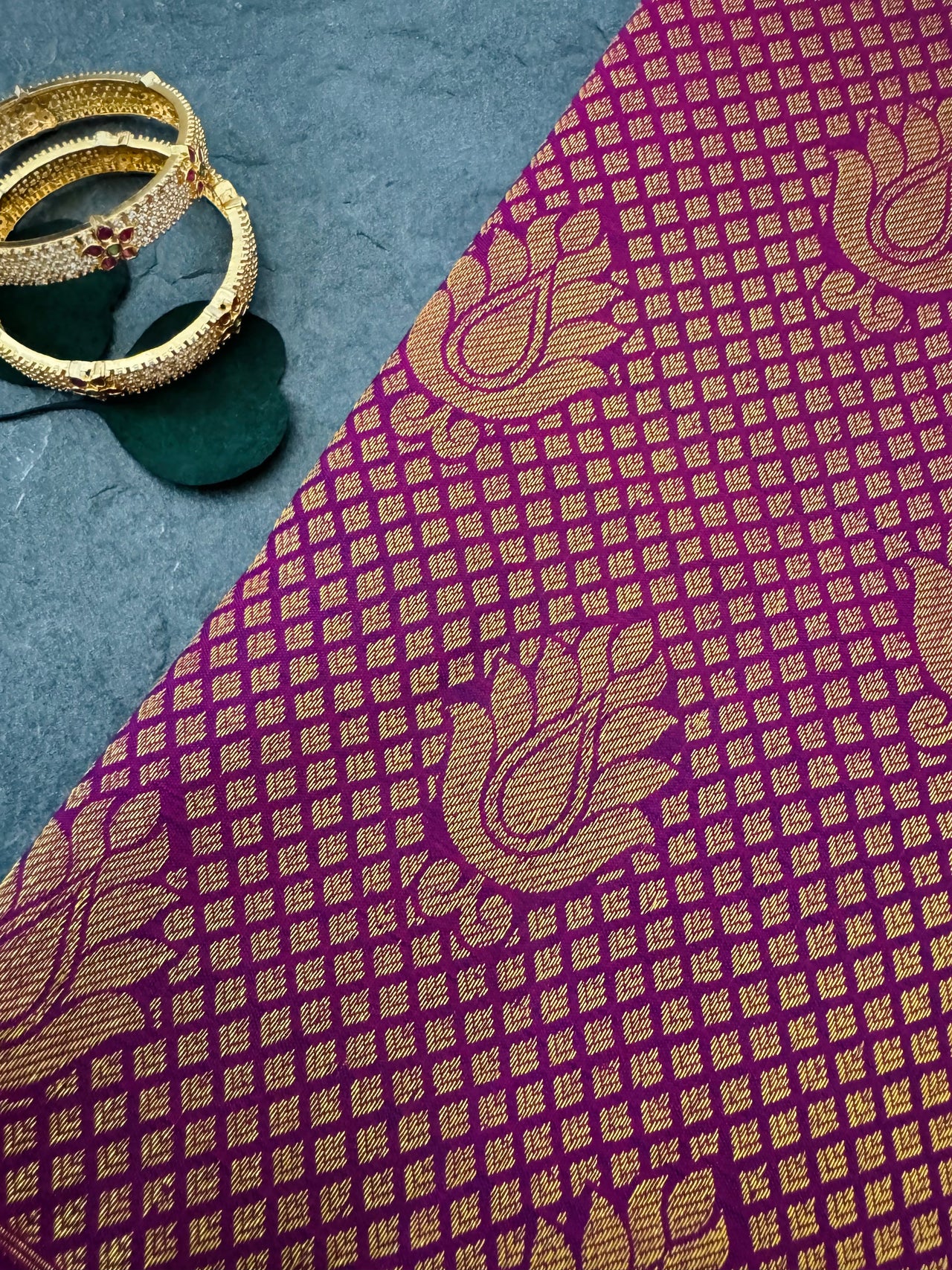 Kanchipuram korvai silk saree | Half & Half | Purple | Handwoven | Ships from California
