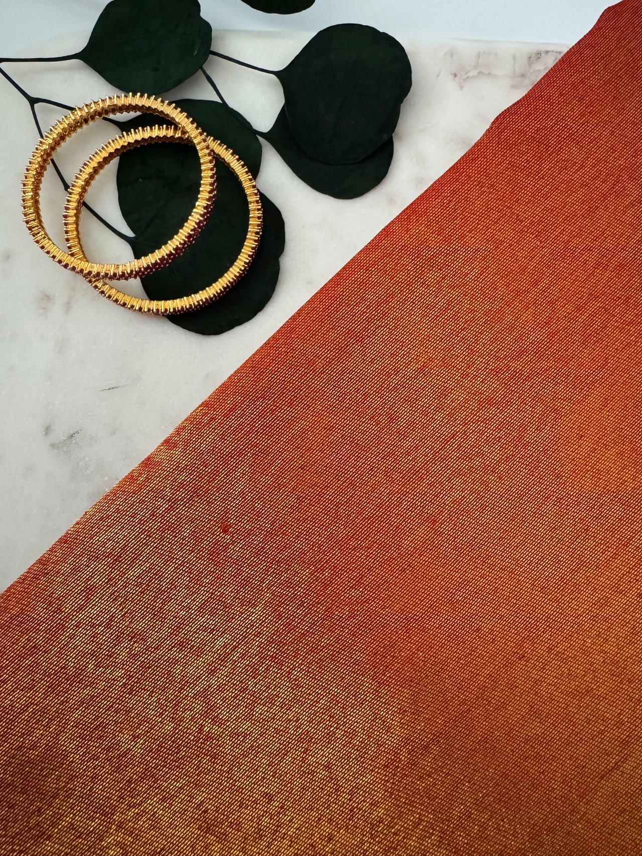 Borderless Metallic Red Kanchipuram/Kanchivaram Pure Silk Saree | Gold Zari | Handwoven | Ships from California