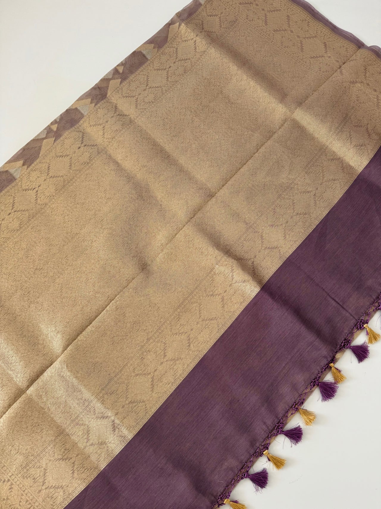 Banarasi Tissue Silk Alfi Saree | Light Greyish Purple | Gold & Silver Zari | Handwoven | Silk Mark Certified | Ships from California