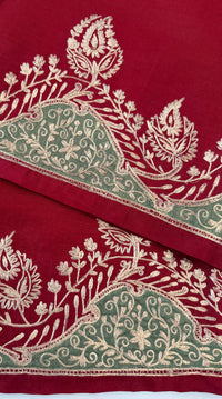 Thumbnail for Lightweight Pure Tussar Silk Saree | Zardosi Pita Zari Work | Maroon | Hand Embroidery | Ships from California