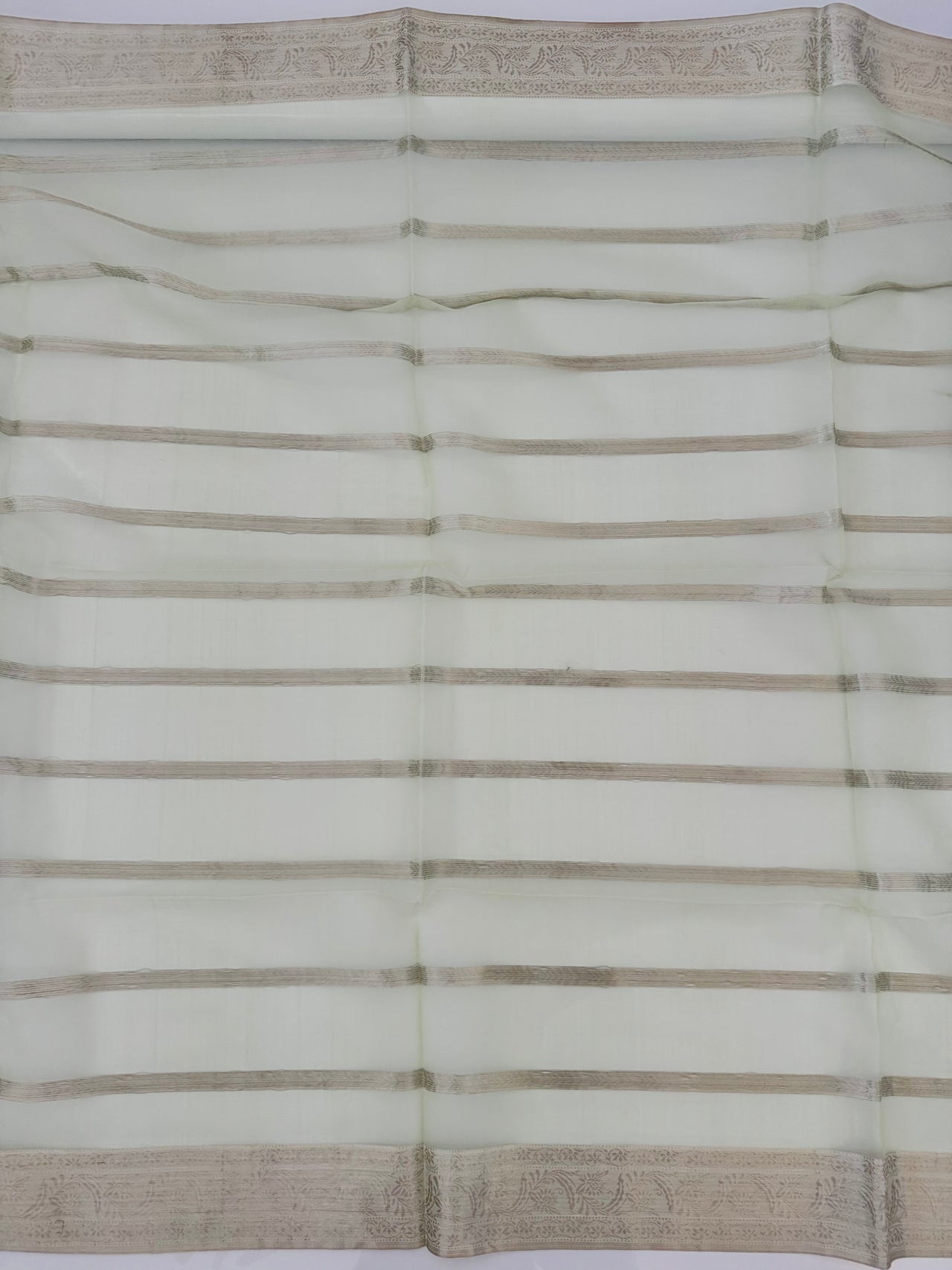 ShopNaya Exclusive | Handwoven | Silk Organza | Pastel Green | Silver Zari | Ships from California