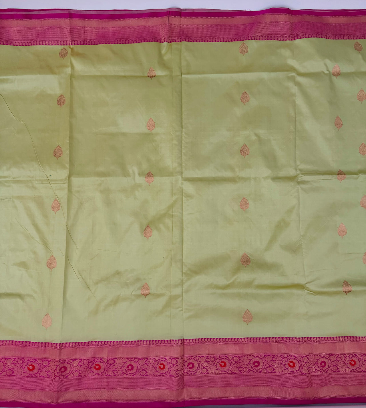 Banarasi Katan Pure Silk Saree | Light Pistachio Green & Pink | Gold Zari | Handwoven | Silk Mark Certified | Ships from California