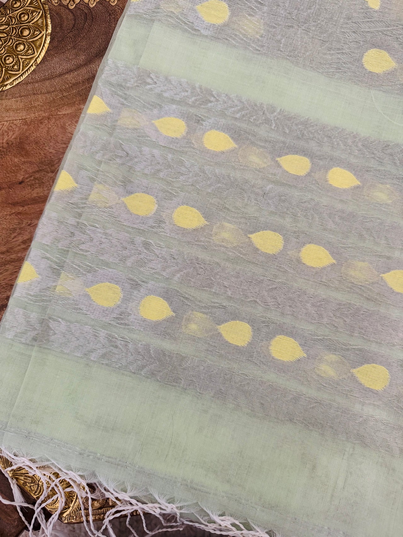 ShopNaya Exclusive | Handwoven | Silk Organza | Pastel Green | Silver Zari | Ships from California