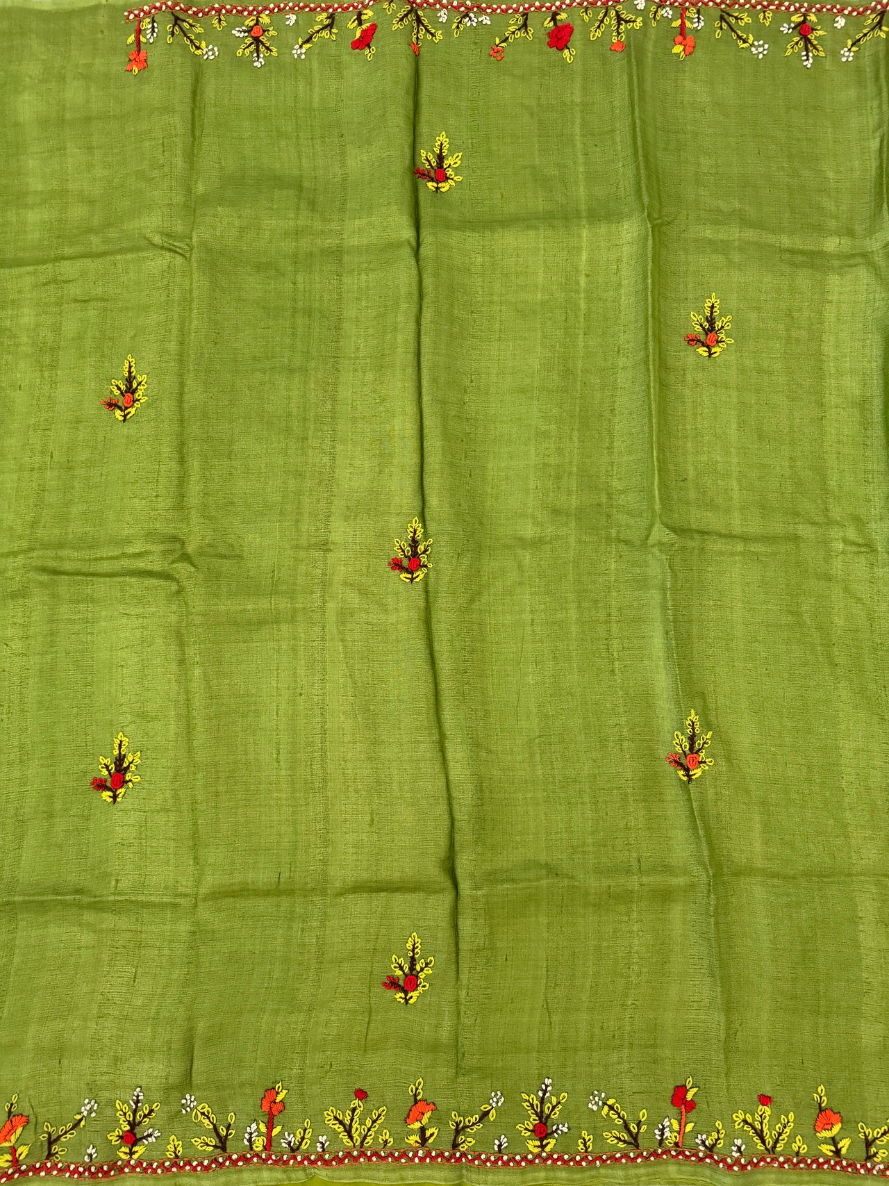 Lightweight Tribal Lambani Embroidery Pure Tussar Silk Saree | Light Moss Green | Hand Embroidery | Ships from California