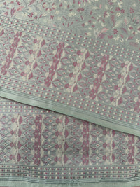 Thumbnail for Satin Silk Saree from Banaras| Tanchoi weave | Light Gray Green | Handwoven | No Zari | Silk Mark Certified | Ships from California