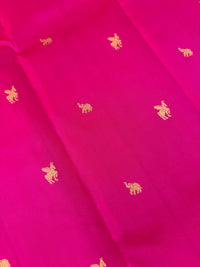 Thumbnail for Kanchivaram Pure Silk Pure Zari Silk Saree | Pink | Contrast Blue Blouse | Gold Zari | Handwoven | Ships from California