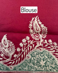 Thumbnail for Lightweight Pure Tussar Silk Saree | Zardosi Pita Zari Work | Maroon | Hand Embroidery | Ships from California