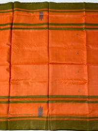 Thumbnail for Vegan Silk Saree | No Zari | No Blouse | Handwoven | Orange & Sage Green | Ships from California