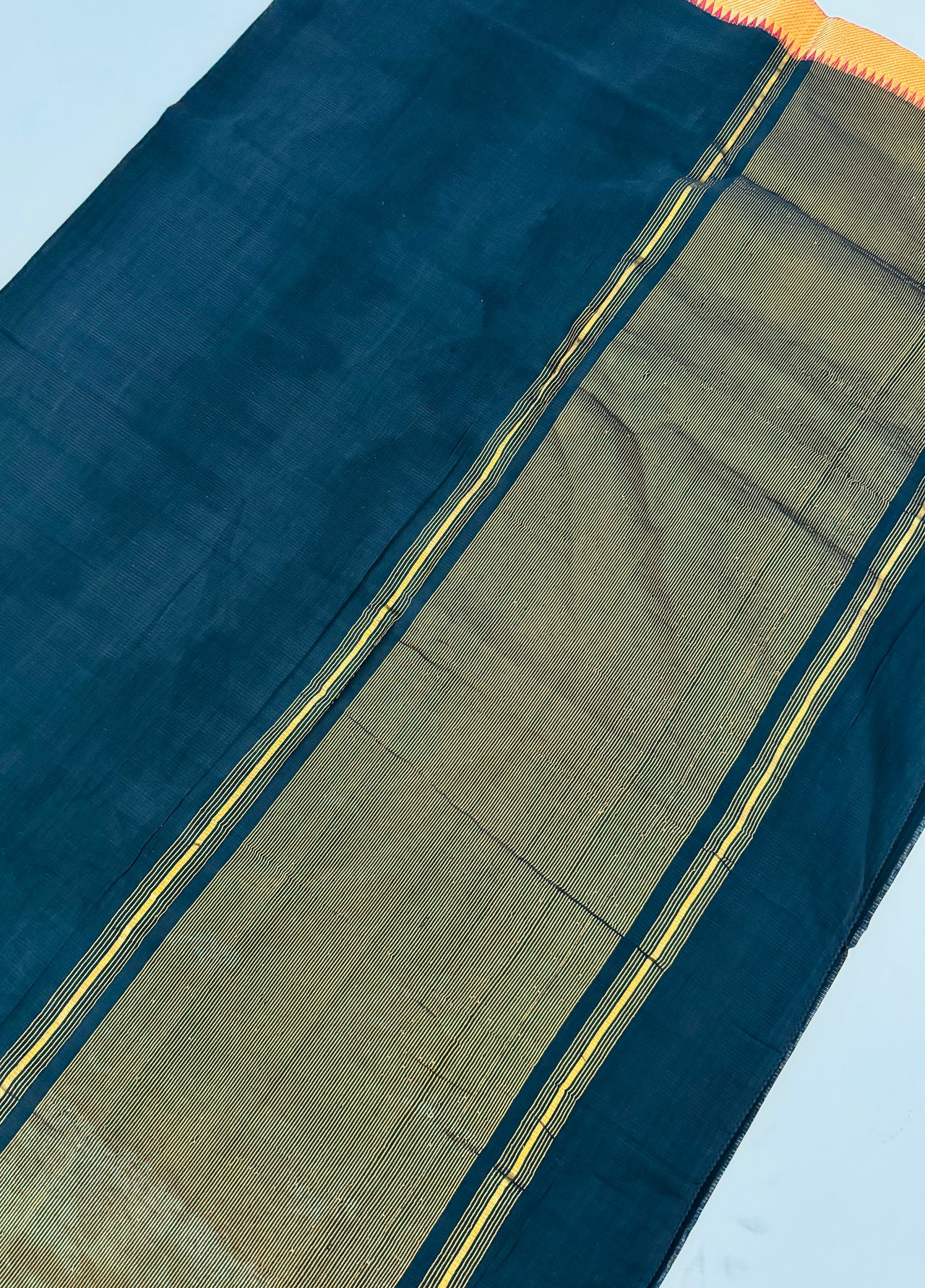 Handwoven Mangalgiri Cotton Saree | Black | Gold Zari | Handwoven | Ships from California